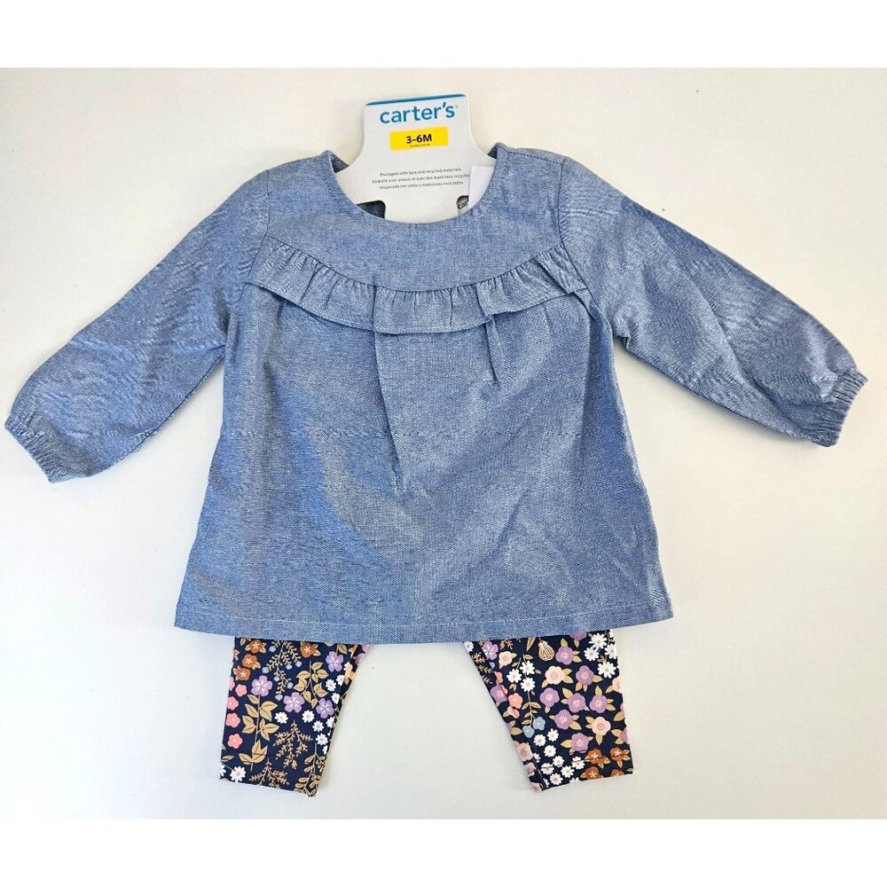 Carters Baby Girls 2-Piece Chambray Top & Floral Leggings Outfit Set 6 Month